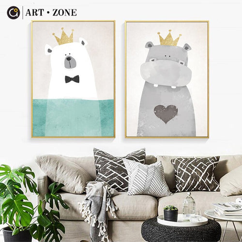 Bear Hippo Canvas Painting  Wall Pictures